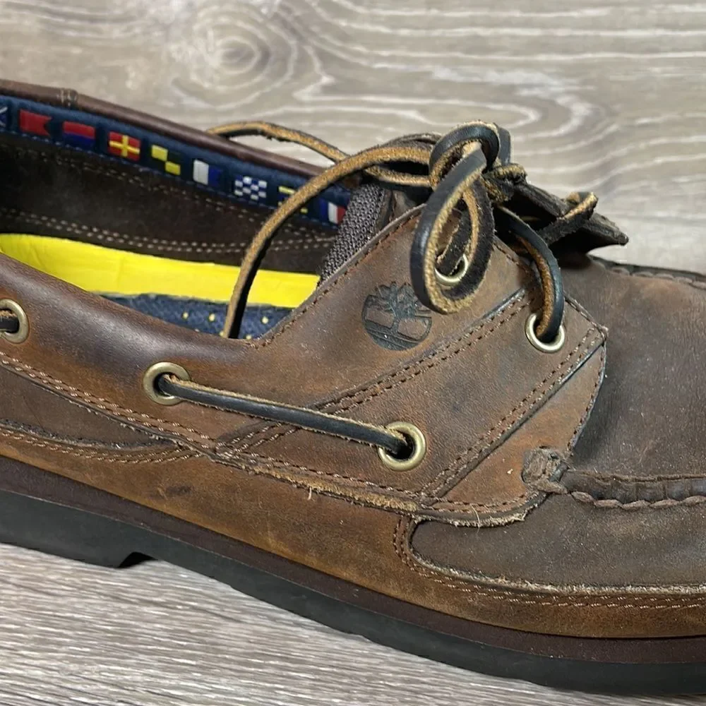Timberland Brown Leather Mens Size 12M 2-Eye Lace Up Moccasin Boat Shoe 71024